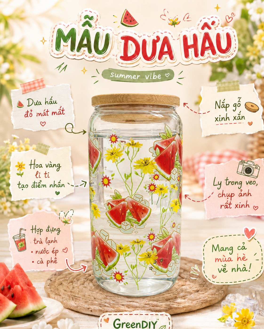 Ly GreenDIY mẫu Watermelon